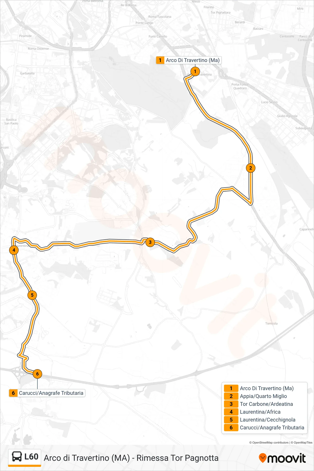 Linea L60 bus (Carucci/Anagrafe Tributaria) - Percorsi e fermate sulla mappa