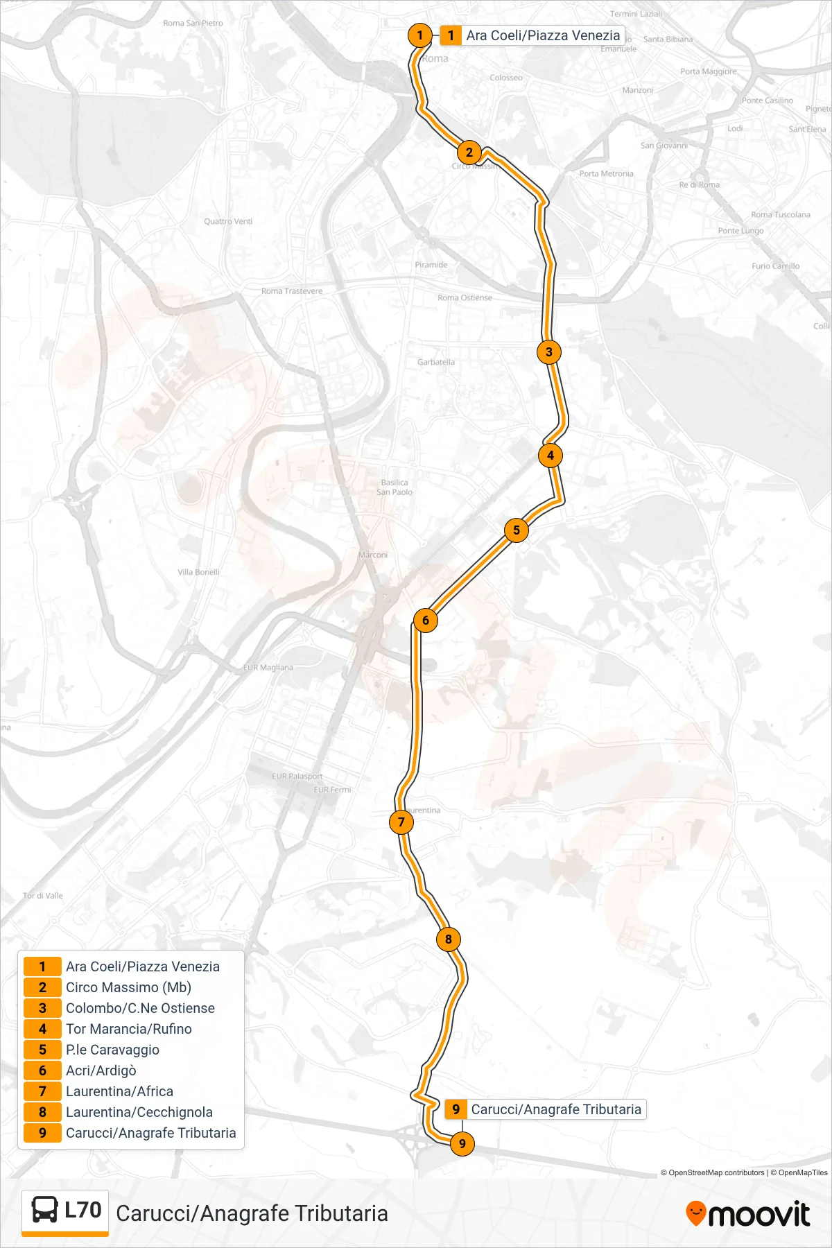 Linea L70 bus (Carucci/Anagrafe Tributaria) - Percorsi e fermate sulla mappa