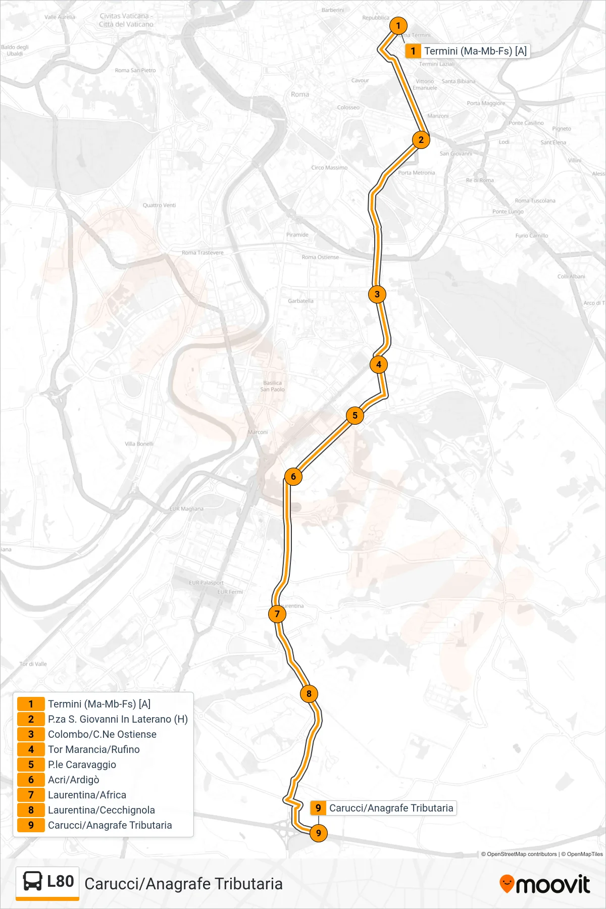 Linea L80 bus (Carucci/Anagrafe Tributaria) - Percorsi e fermate sulla mappa