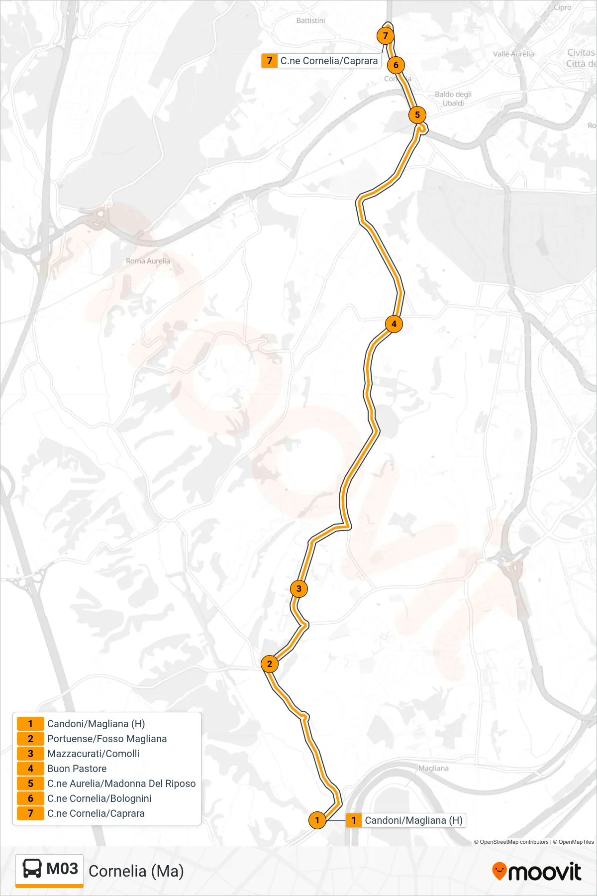Linea M03 bus (Cornelia (Ma)) - Percorsi e fermate sulla mappa