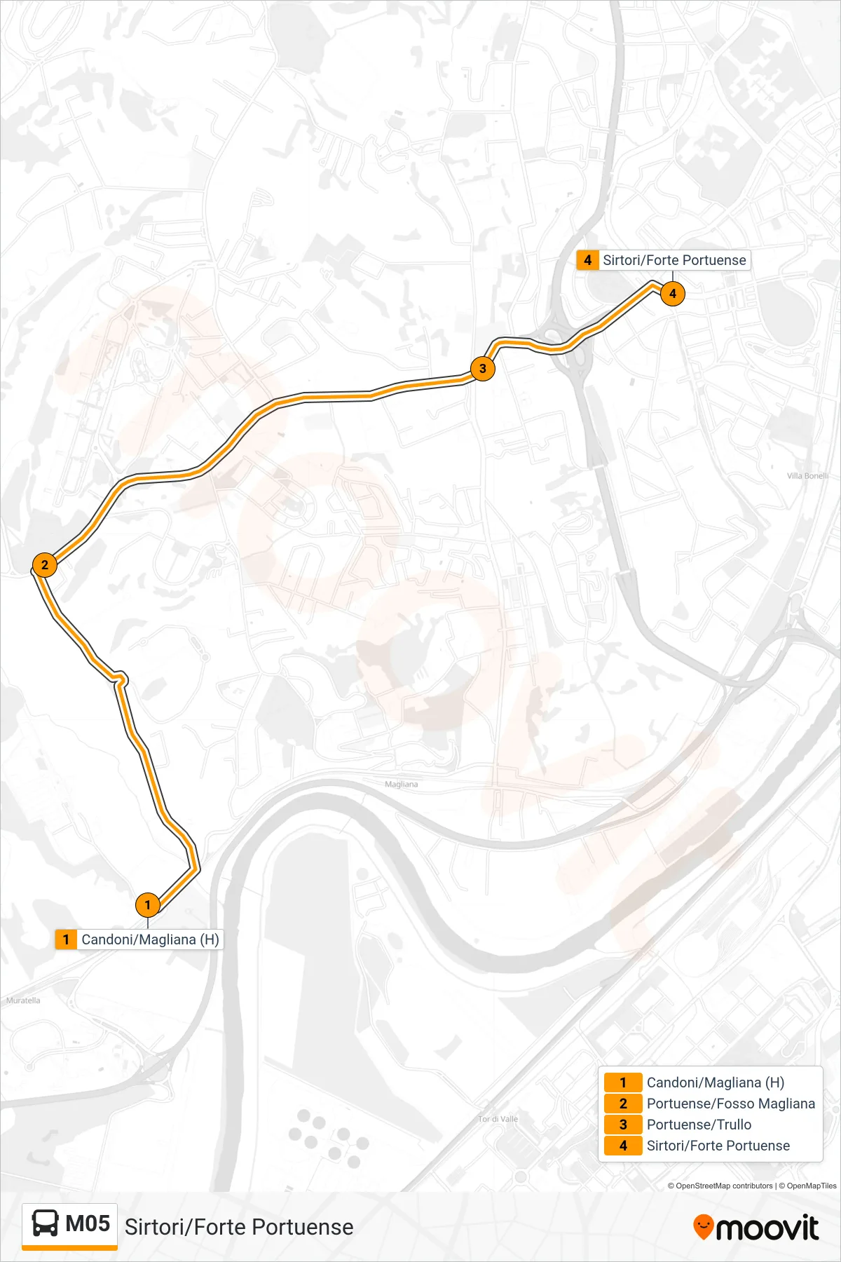 Linea M05 bus (Sirtori/Forte Portuense) - Percorsi e fermate sulla mappa