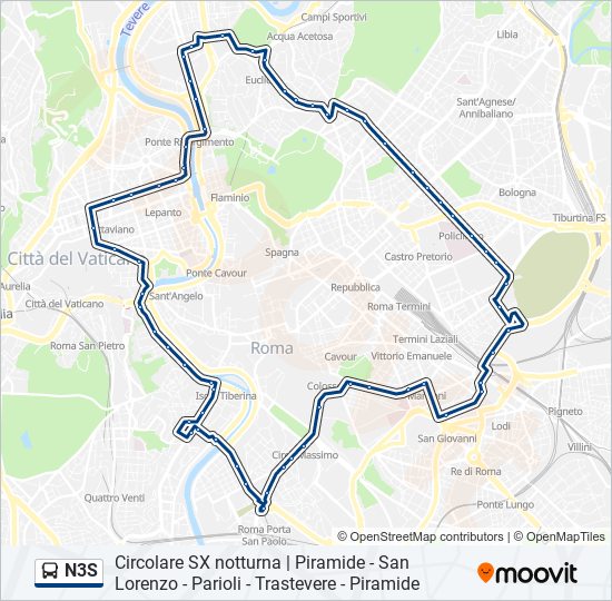 Percorso linea bus N3S