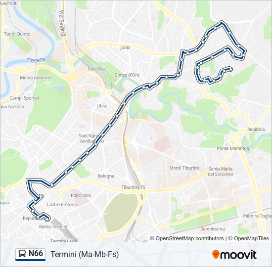 N66 bus Line Map