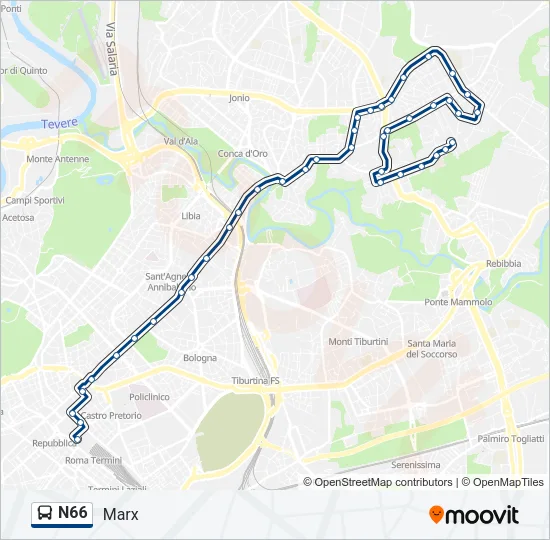 N66 Bus Line Map