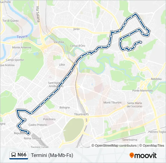 N66 Bus Line Map