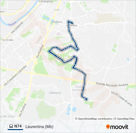 N74 Bus Line Map