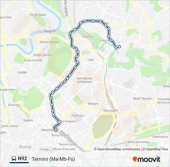 N92 Bus Line Map