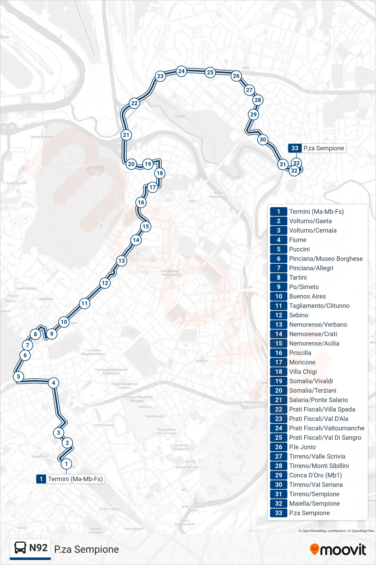 Linea N92 bus (P.za Sempione) - Percorsi e fermate sulla mappa