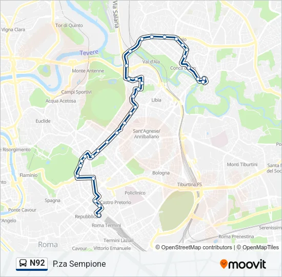 N92 Bus Line Map