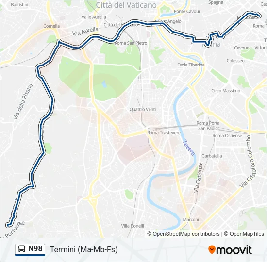 N98 Bus Line Map