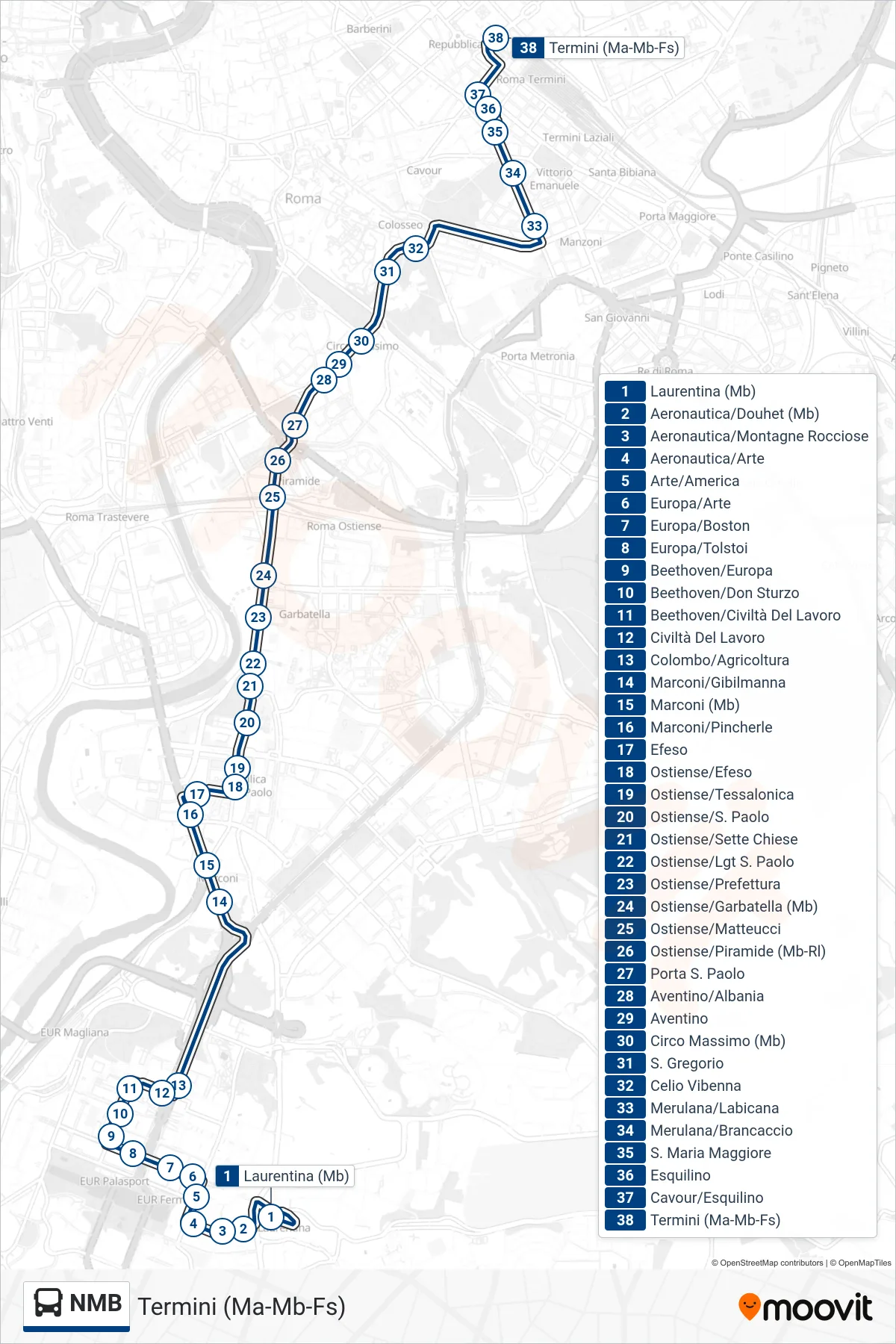 Linea NMB bus (Termini (Ma-Mb-Fs)) - Percorsi e fermate sulla mappa
