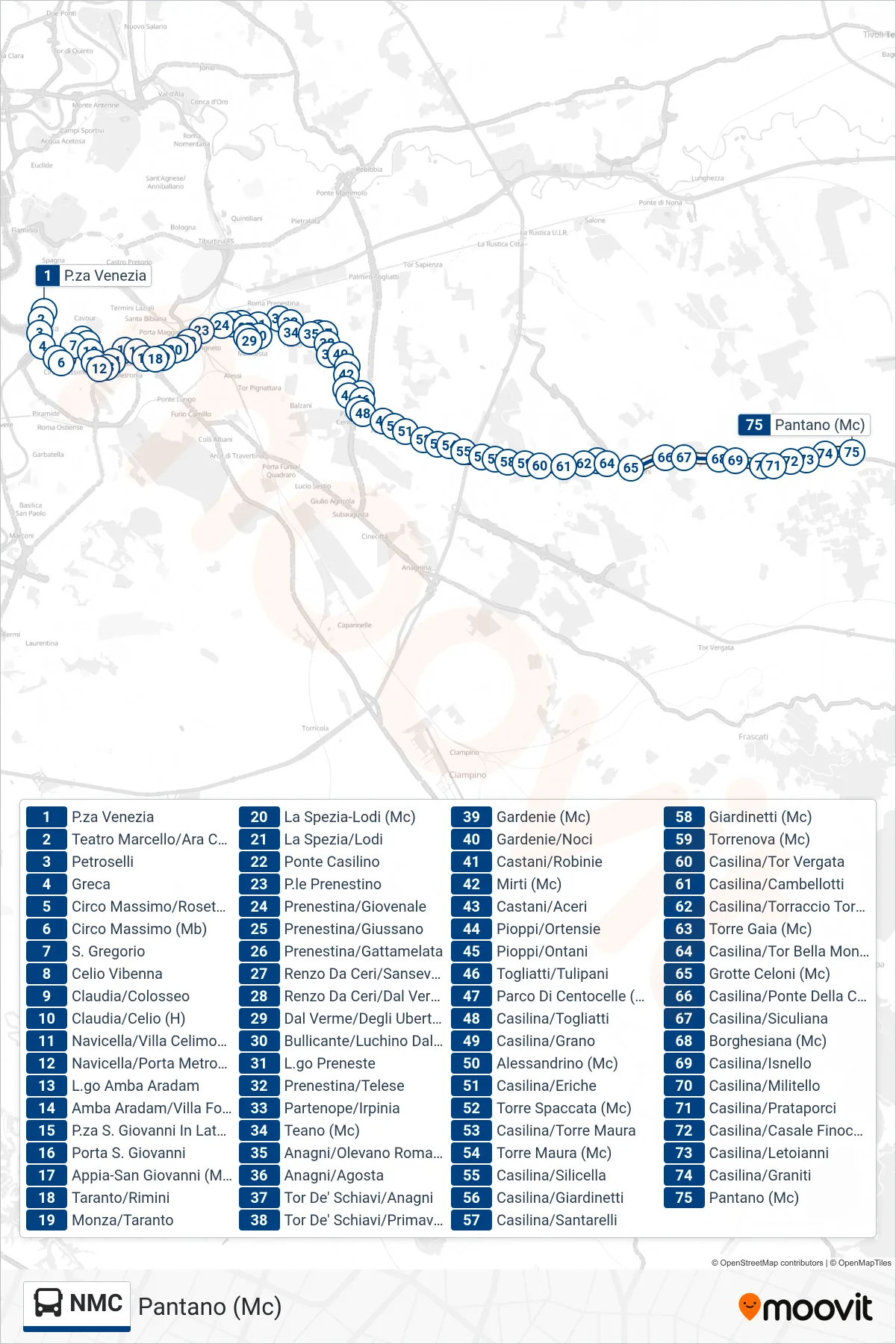 Linea NMC bus (Pantano (Mc)) - Percorsi e fermate sulla mappa