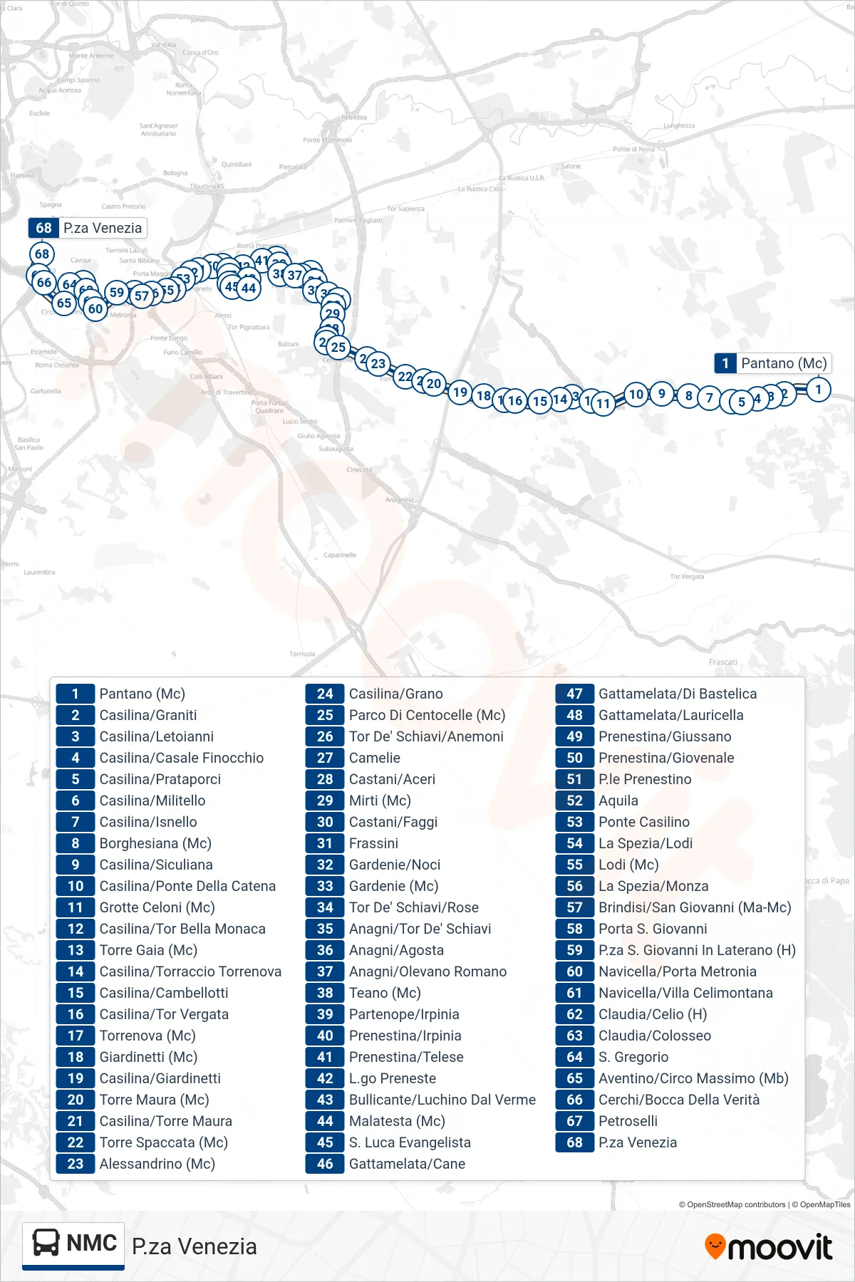 Linea NMC bus (P.za Venezia) - Percorsi e fermate sulla mappa