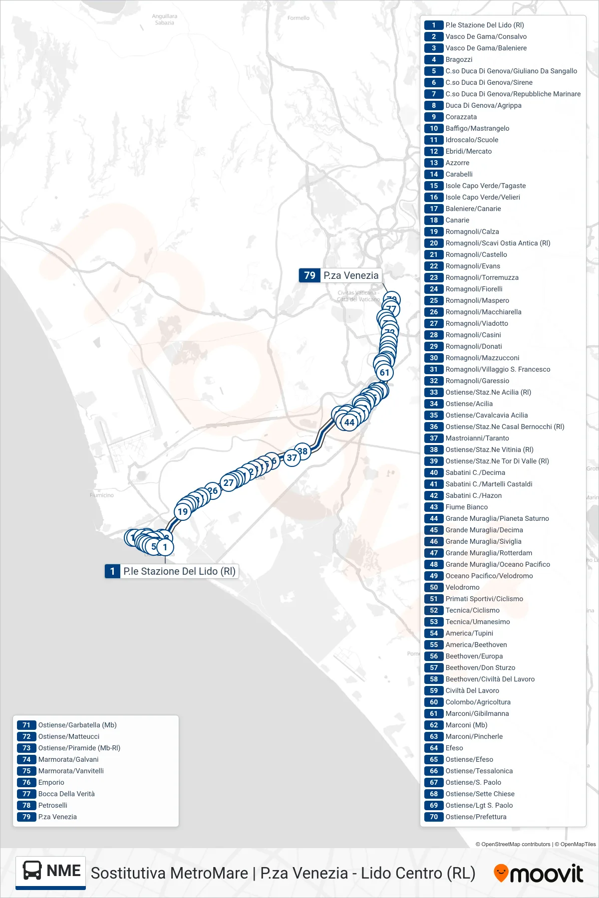 Linea NME bus (P.za Venezia) - Percorsi e fermate sulla mappa