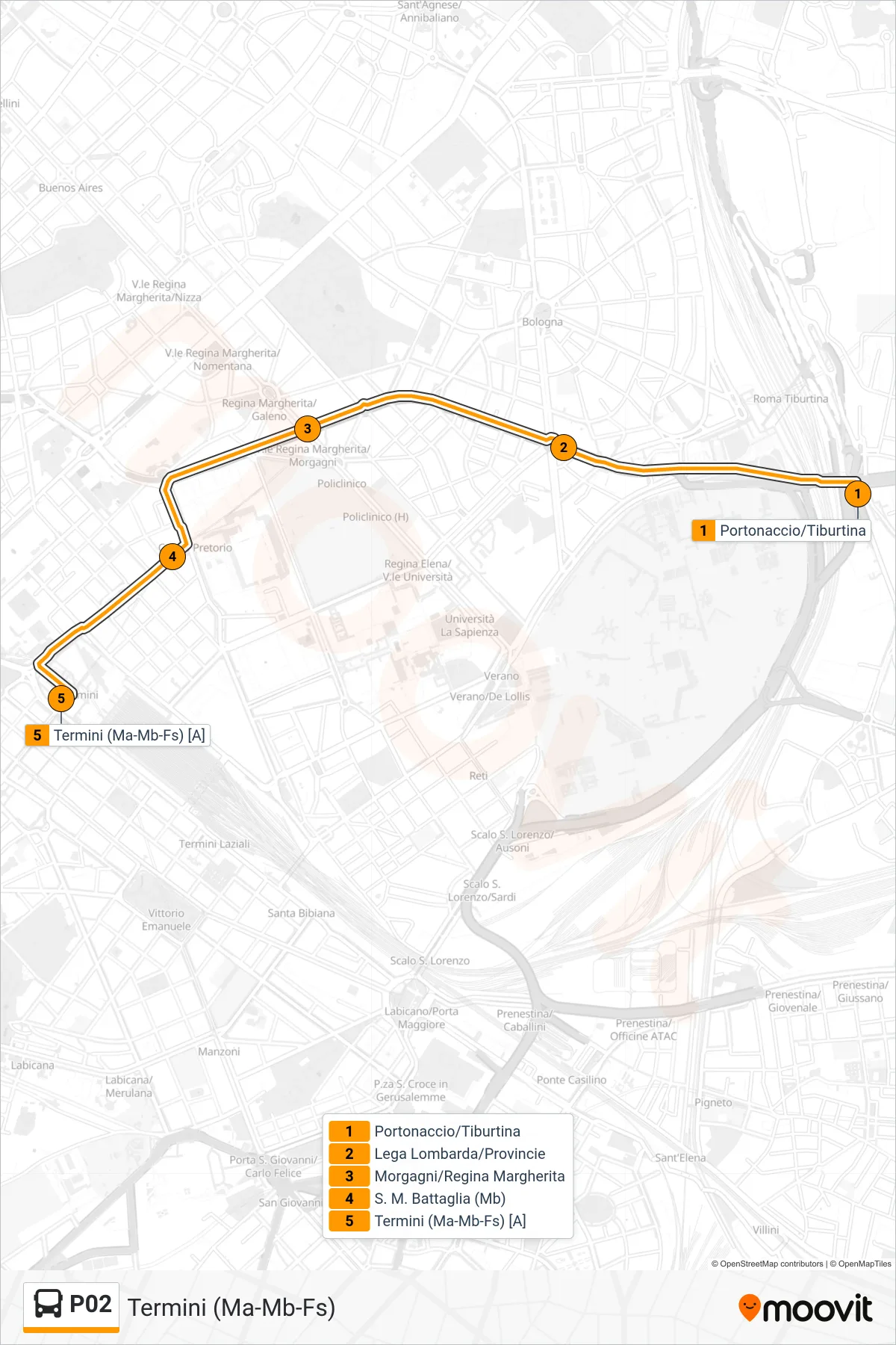 Linea P02 bus (Termini (Ma-Mb-Fs)) - Percorsi e fermate sulla mappa