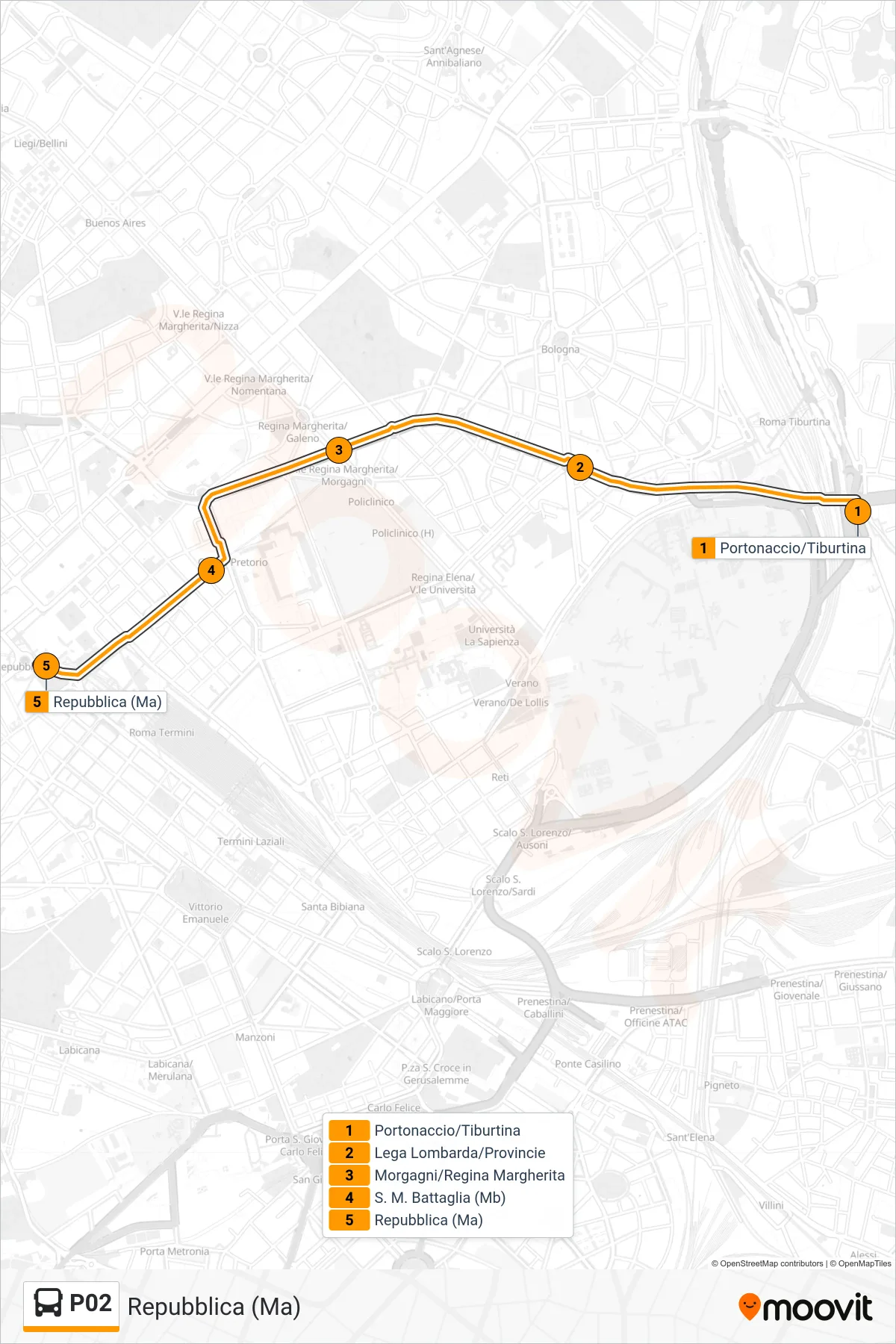 Linea P02  bus (Repubblica (Ma)) - Percorsi e fermate sulla mappa