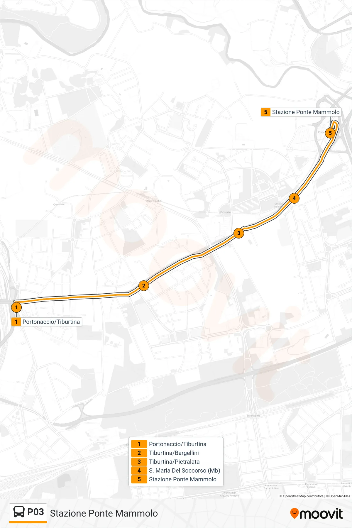 Linea P03 bus (Stazione Ponte Mammolo) - Percorsi e fermate sulla mappa