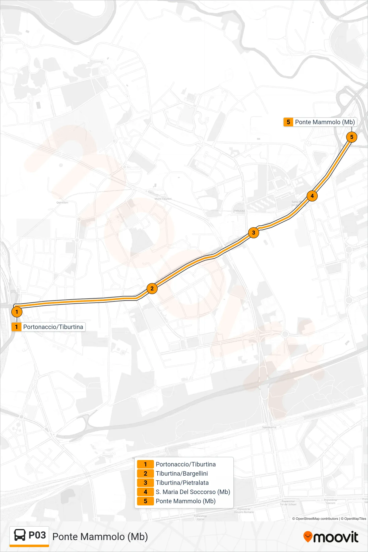 Linea P03 bus (Ponte Mammolo (Mb)) - Percorsi e fermate sulla mappa