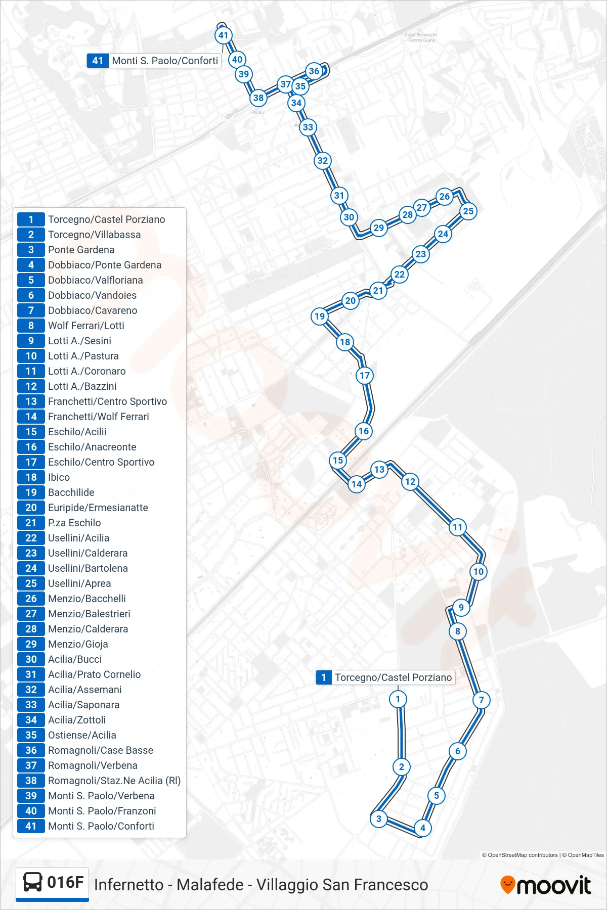 Linea 016F bus (Monti S. Paolo/Conforti) - Percorsi e fermate sulla mappa