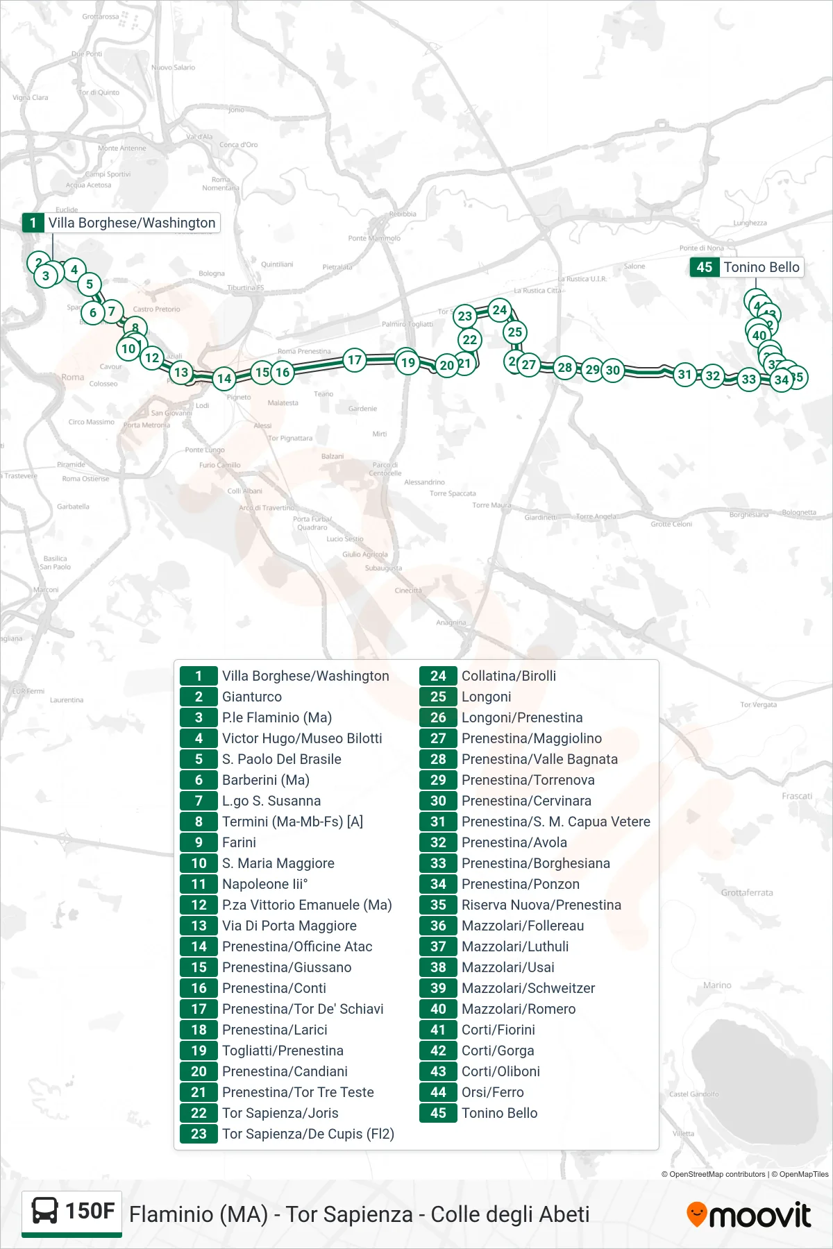 Linea 150F  bus (Tonino Bello) - Percorsi e fermate sulla mappa