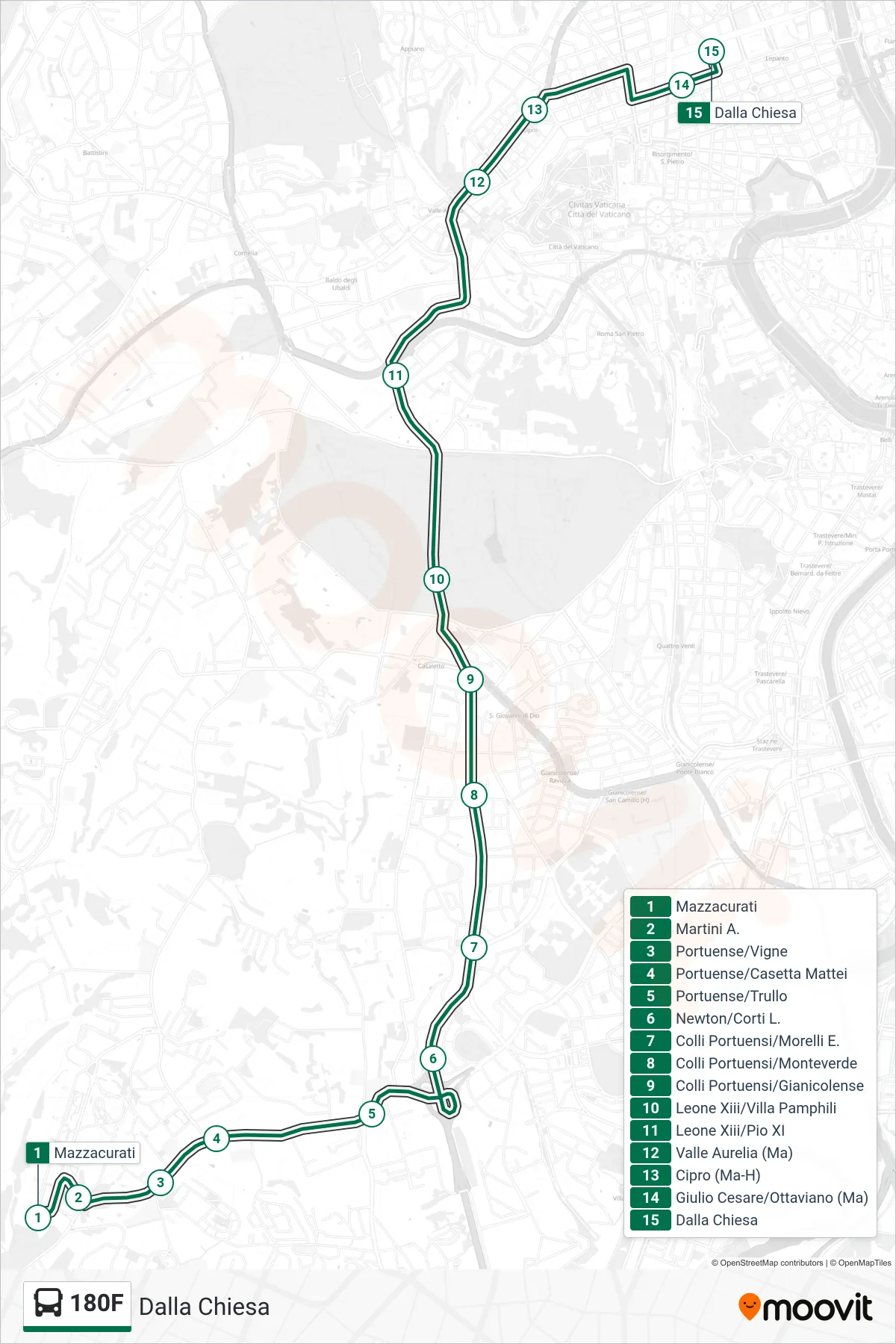 Linea 180F bus (Dalla Chiesa) - Percorsi e fermate sulla mappa