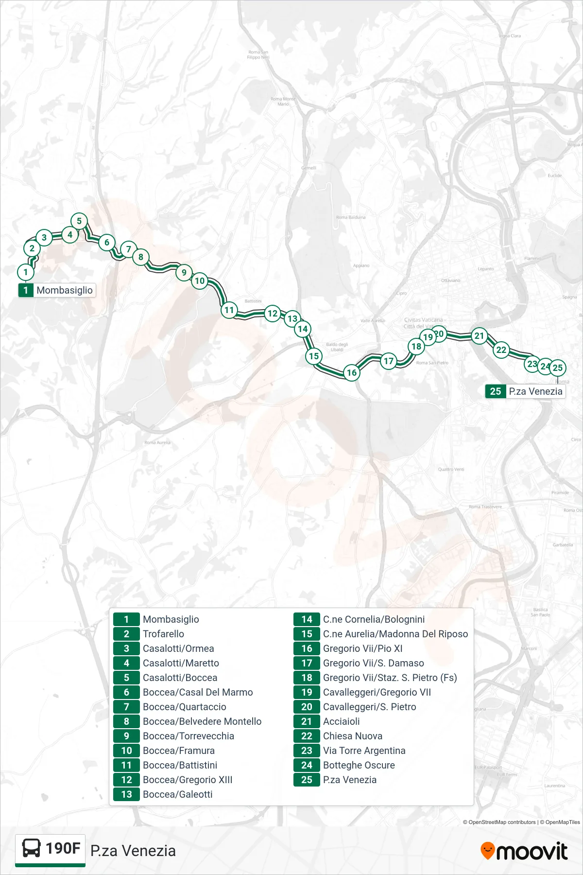 Linea 190F bus (P.za Venezia) - Percorsi e fermate sulla mappa