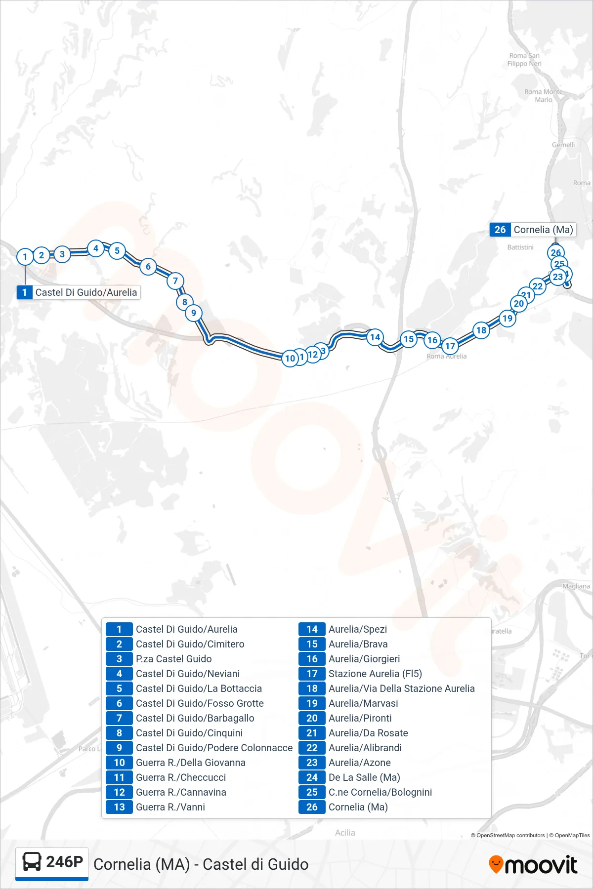 246P bus Line (Cornelia (MA)) route and stops on a map