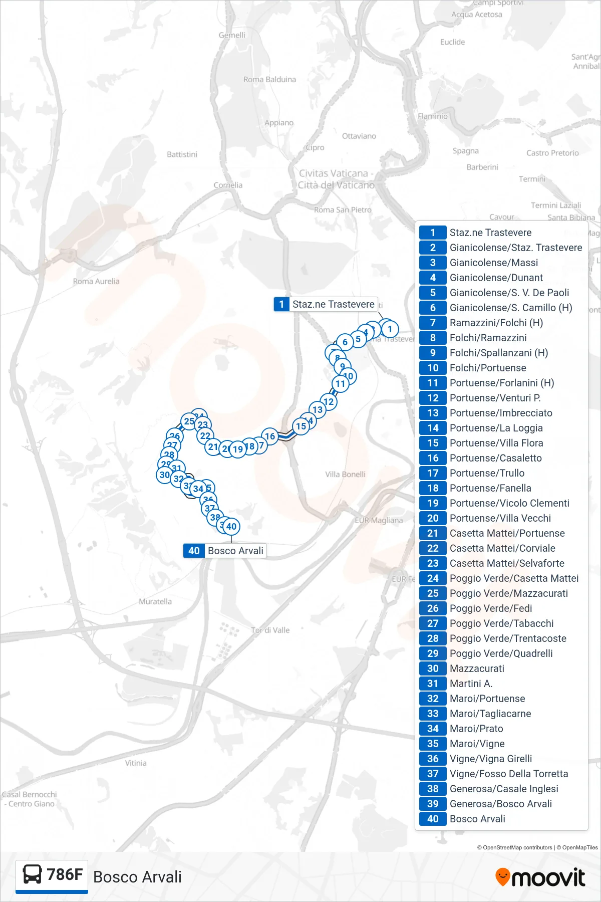Linea 786F  bus (Bosco Arvali) - Percorsi e fermate sulla mappa