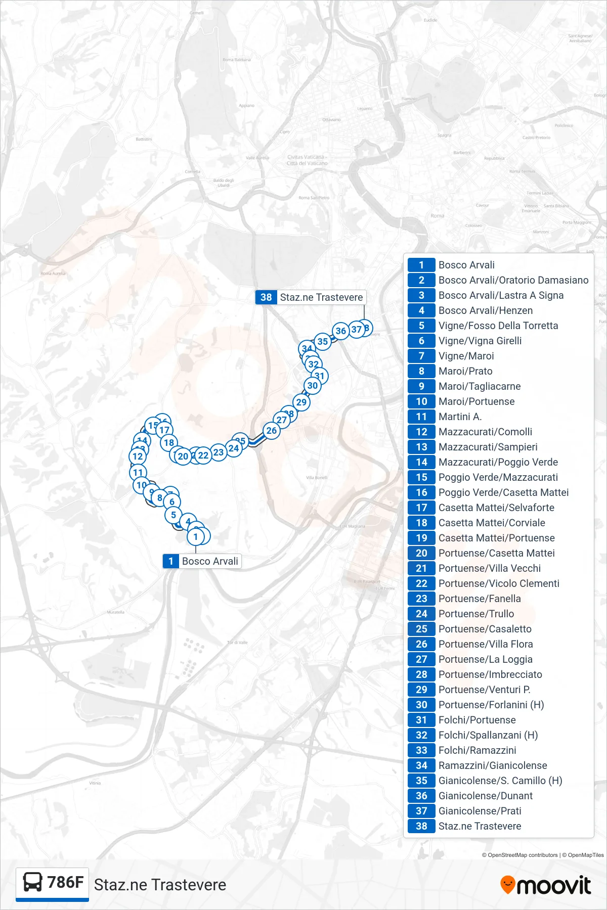 Linea 786F bus (Staz.ne Trastevere) - Percorsi e fermate sulla mappa