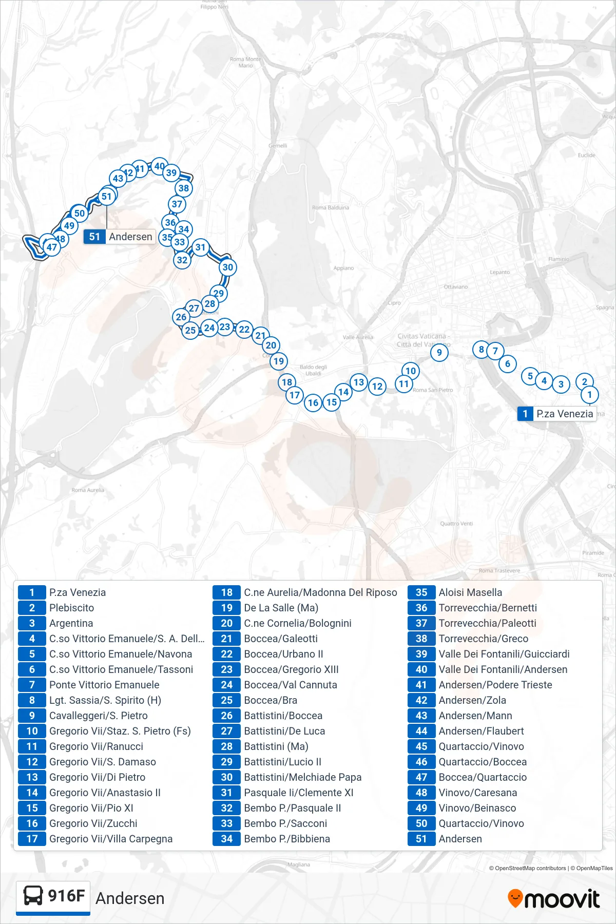 Linea 916F bus (Andersen) - Percorsi e fermate sulla mappa