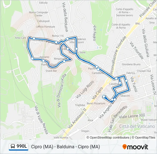 990L Bus Line Map