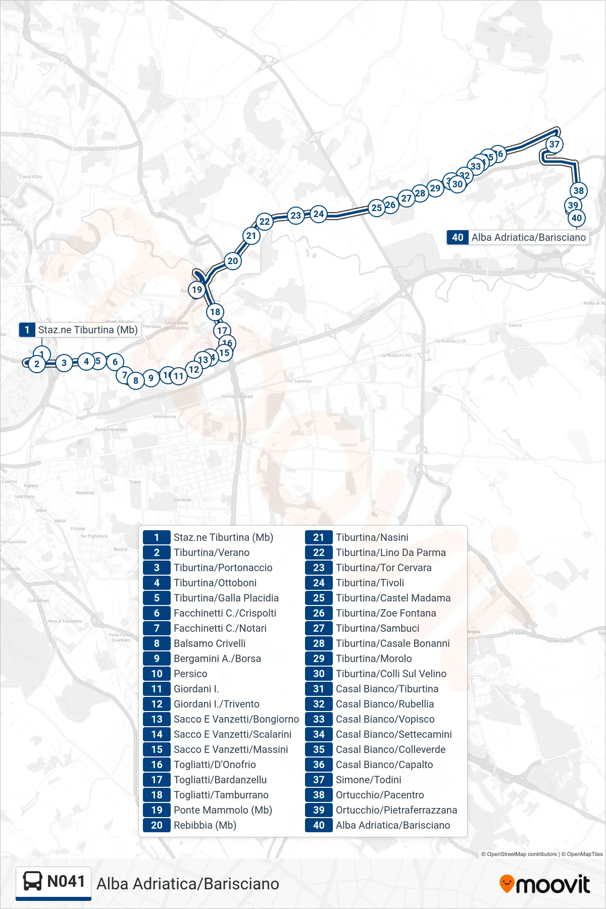 Linea N041 bus (Alba Adriatica/Barisciano) - Percorsi e fermate sulla mappa