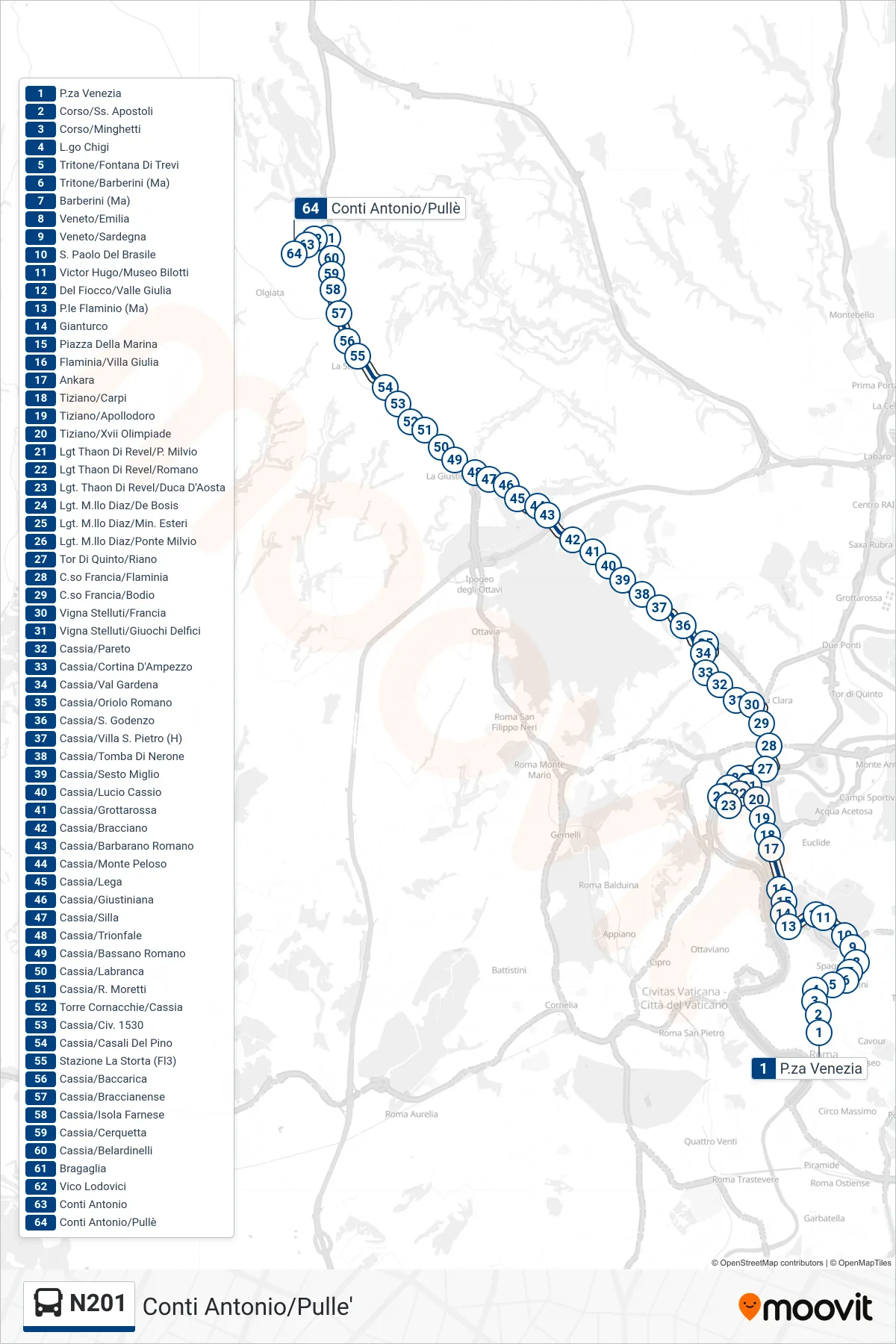 Linea N201 bus (Conti Antonio/Pulle') - Percorsi e fermate sulla mappa