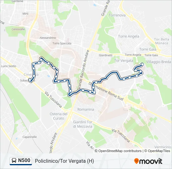 N500 Bus Line Map