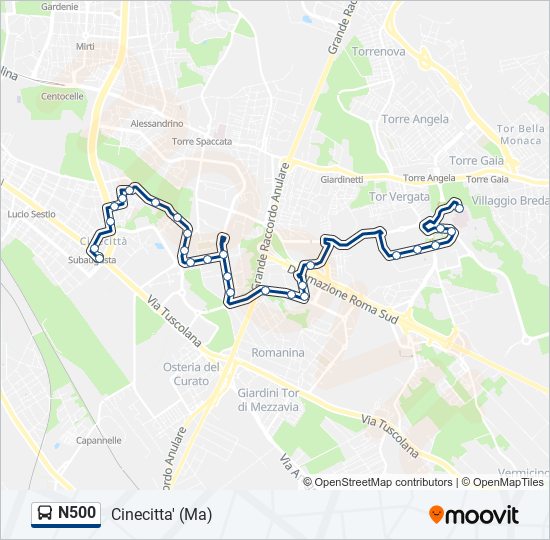 N500 bus Line Map