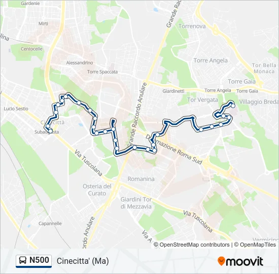 N500 Bus Line Map