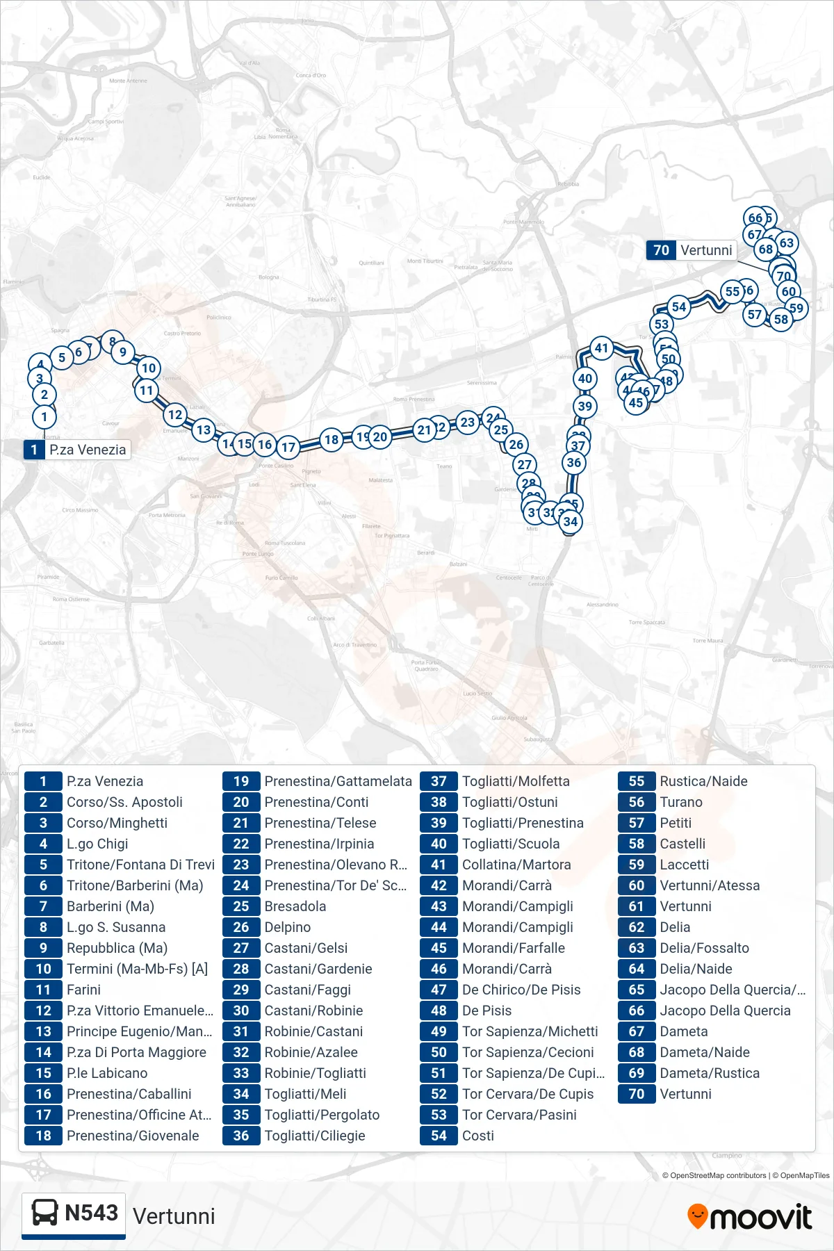Linea N543 bus (Vertunni) - Percorsi e fermate sulla mappa