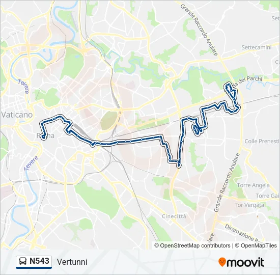 N543 Bus Line Map