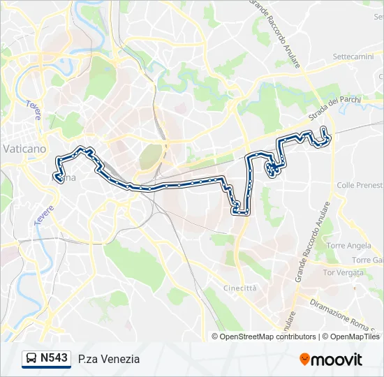 N543 Bus Line Map