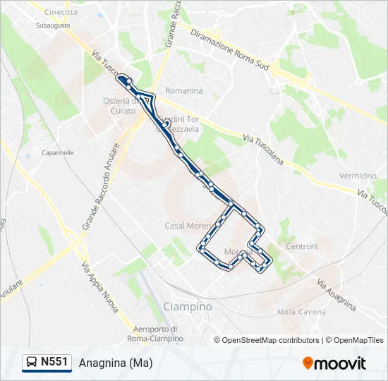 N551 Bus Line Map