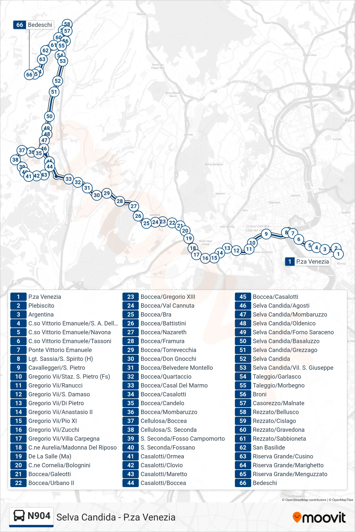 Linea N904 bus (Bedeschi) - Percorsi e fermate sulla mappa
