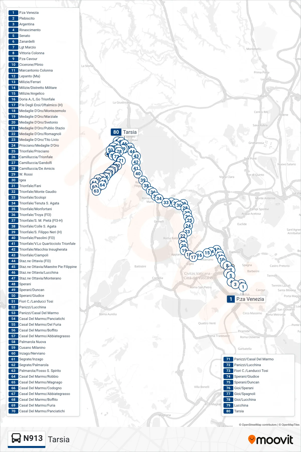 Linea N913 bus (Tarsia) - Percorsi e fermate sulla mappa