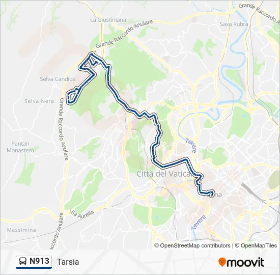 Percorso linea bus N913