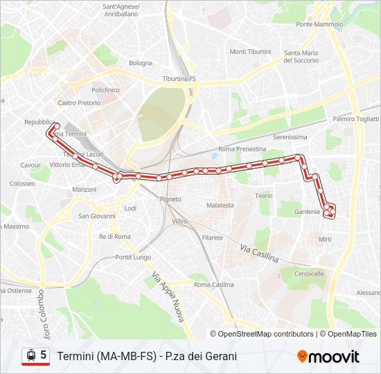 Percorso linea bus 5