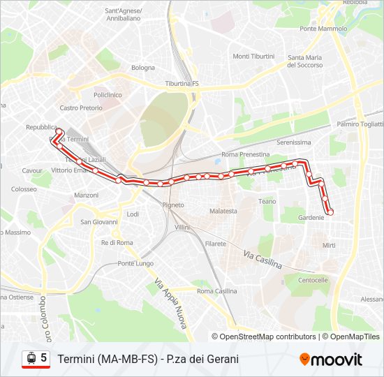 Percorso linea tram 5