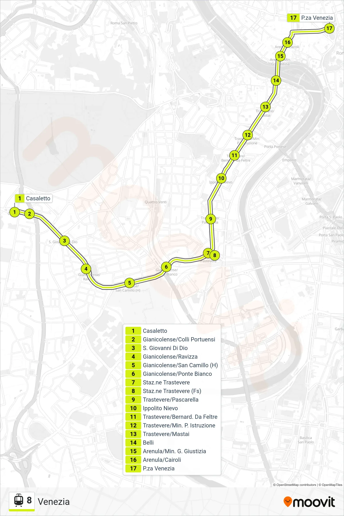 Linea 8 tram (Venezia) - Percorsi e fermate sulla mappa
