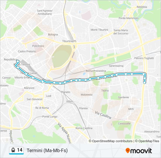 Percorso linea tram 14