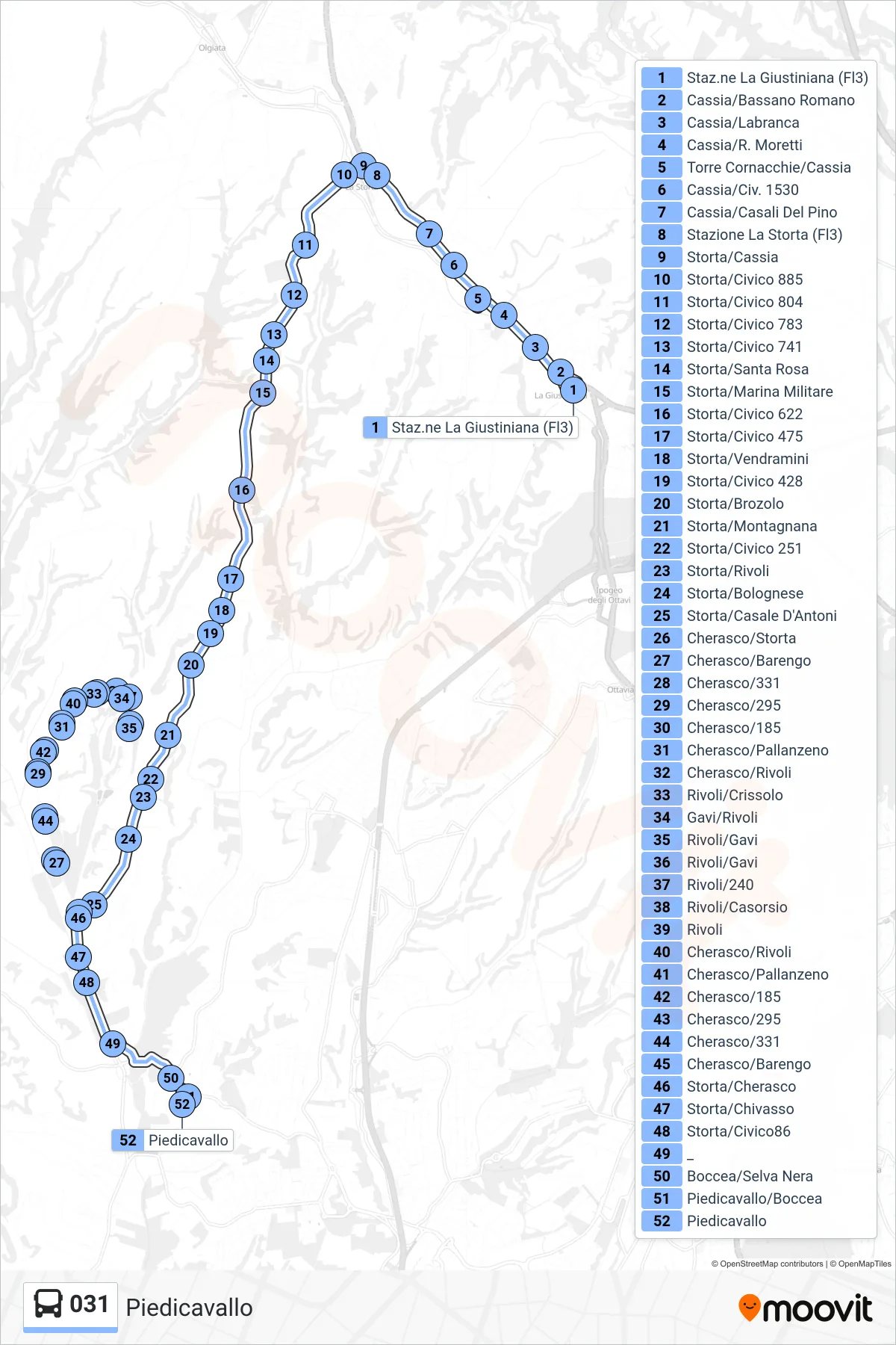 Linea 031 bus (Piedicavallo) - Percorsi e fermate sulla mappa
