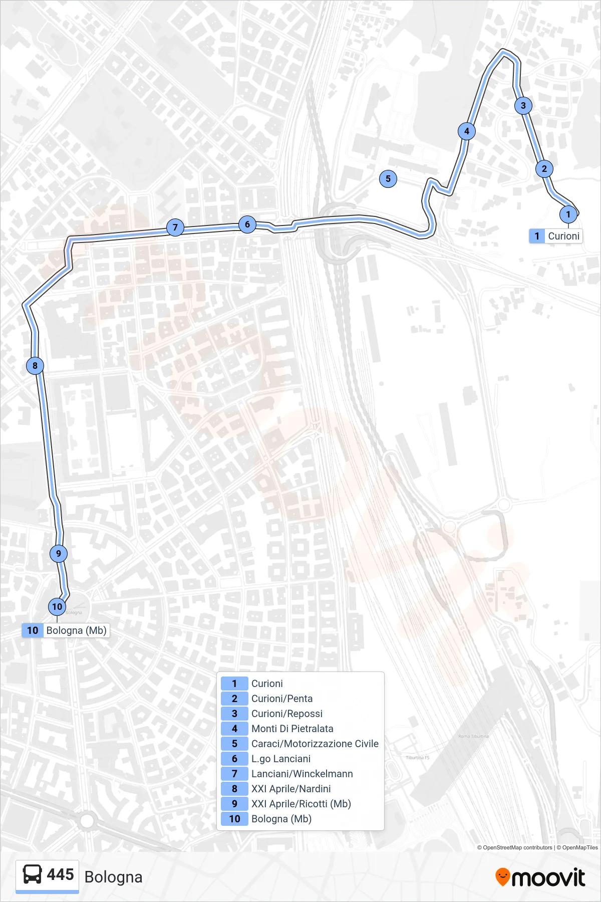 Linea 445 bus (Bologna) - Percorsi e fermate sulla mappa