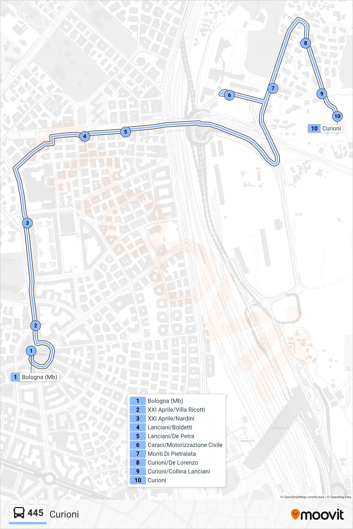 Linea 445 bus (Curioni) - Percorsi e fermate sulla mappa